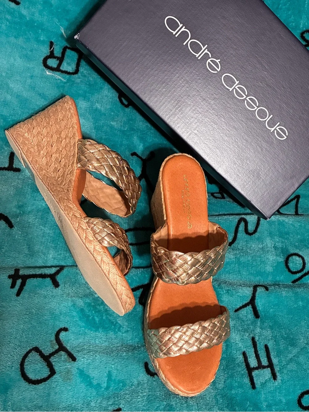 Andre Assous Metallic Braided Slide Sandals - Gold